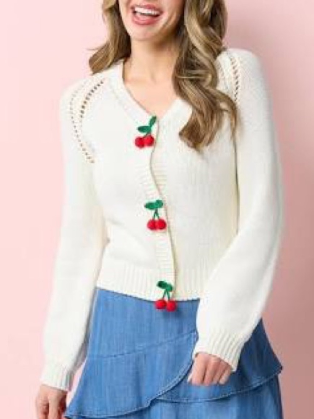 Sincerely Jules Crop Cherry Knit  Cardigan